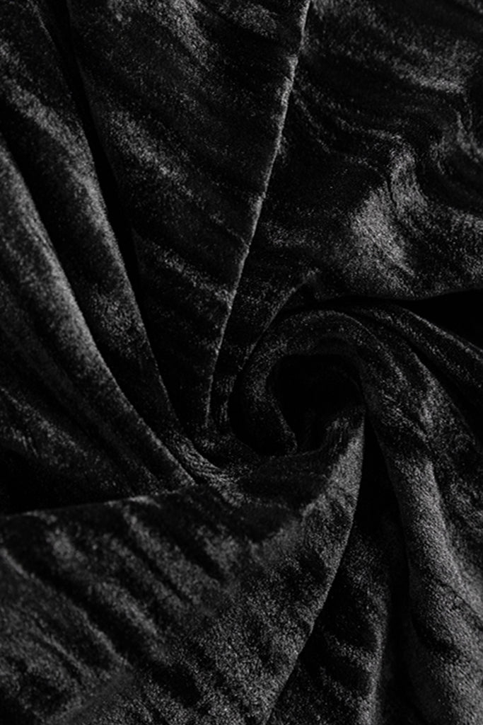 Black Velvet Textured Long Sleeve V-Neck Midi Dress  Fibflx