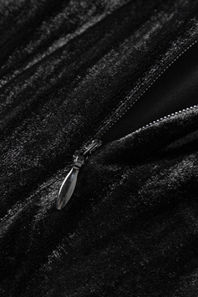 Black Velvet Textured Long Sleeve V-Neck Midi Dress  Fibflx