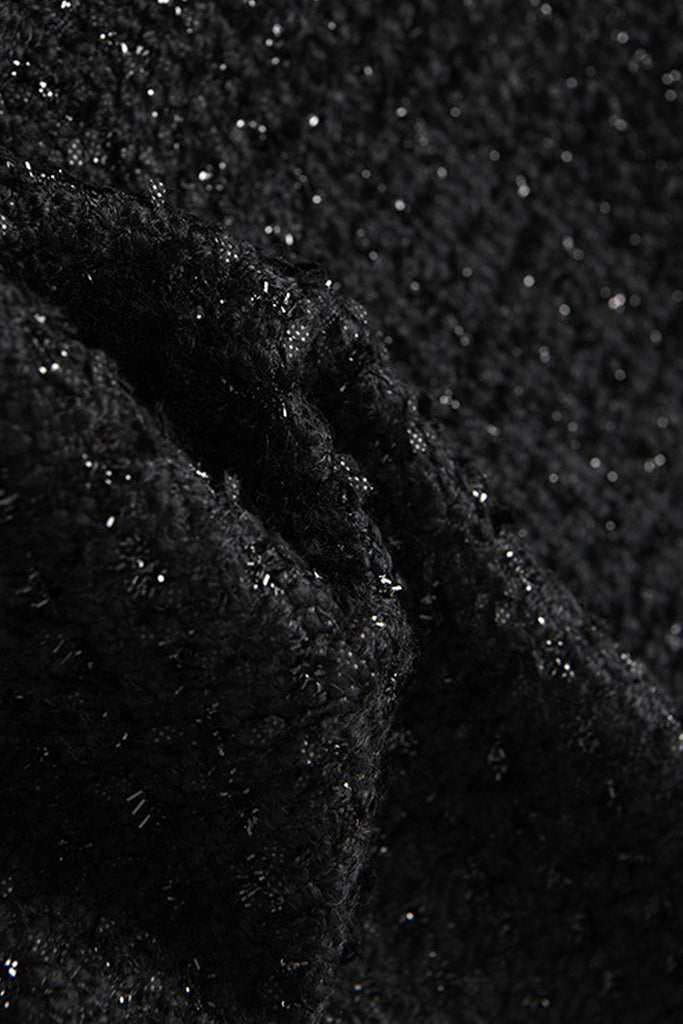 Black Wool Blend Collarless Cropped Tweed Jacket  Fibflx