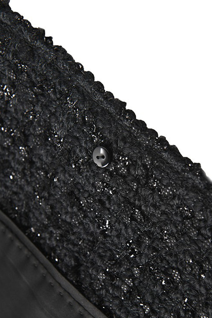 Black Wool Blend Collarless Cropped Tweed Jacket  Fibflx