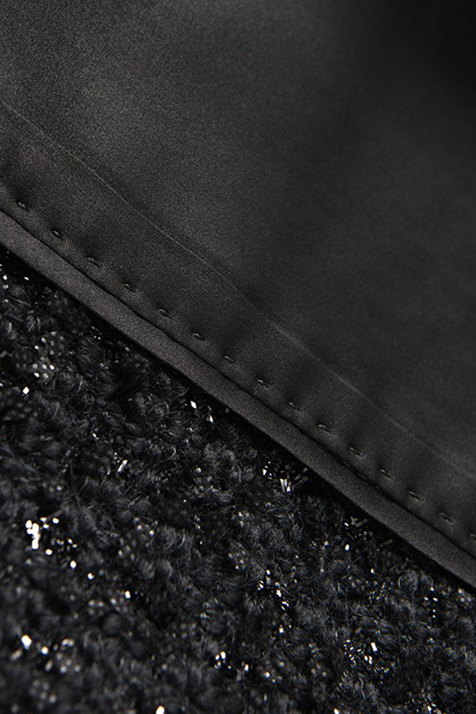 Black Wool Blend Collarless Cropped Tweed Jacket  Fibflx