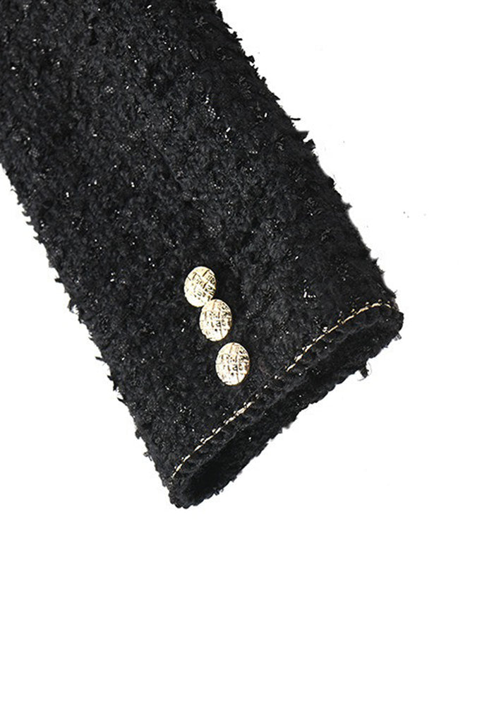 Black Wool Blend Collarless Cropped Tweed Jacket  Fibflx