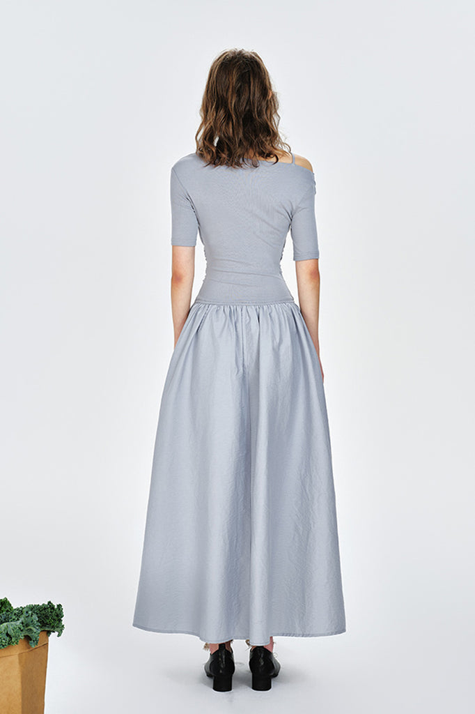 Blue Off-the-Shoulder Ruched Fit & Flare Maxi Dress  Fibflx