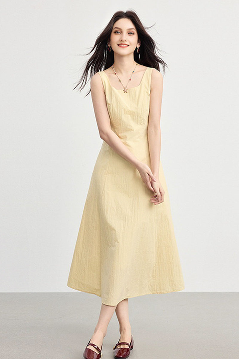 Blue Sleeveless Square-Neck A-Line Maxi Dress Pale Yellow / XS