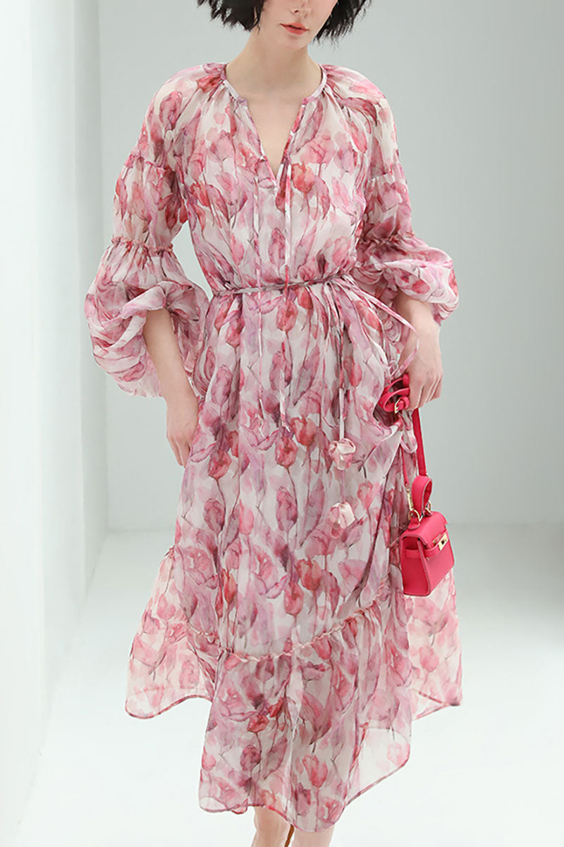 boho chiffon maxi dress Fibflx Women's Flower Balloon-Sleeve V-Neck with Underdress CUPSHE Womens Swimsuit Coverup Size:UK 12 (Pre-Order) x-sibling-handle:vacation-mini-dress-ombre-hibiscus