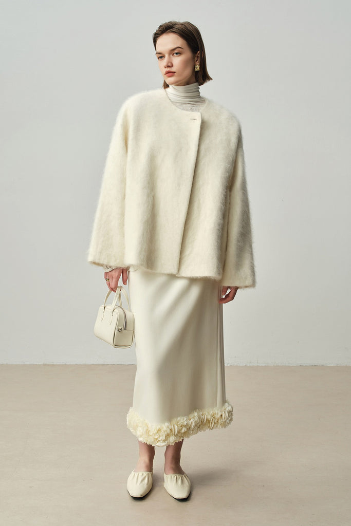 Boxy Brushed Wool On-Button Jacket  Fibflx