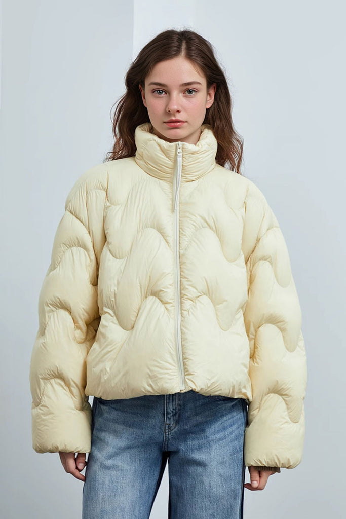 Fibflx Women's Boxy Quilted Cropped Down Puffer Jacket