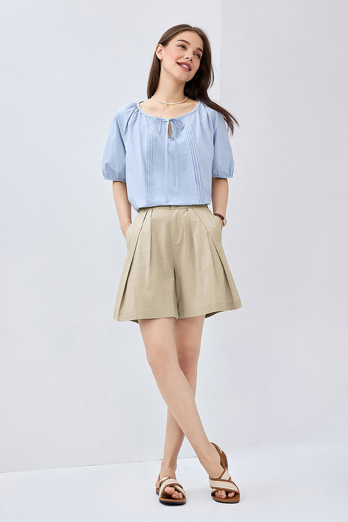 Breezy Pleated Tailored A-Line Shorts  Fibflx