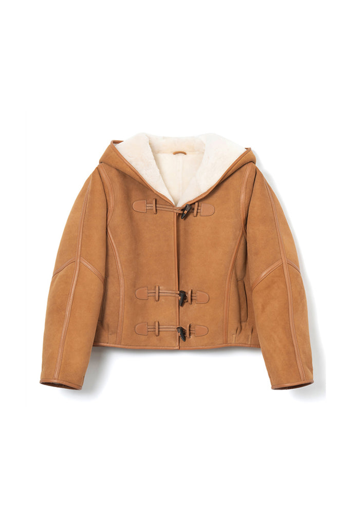 Brown Hooded Shearling Sheepskin Jacket  Fibflx