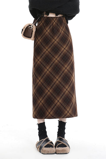 Fibflx Women's Brown Maxi Plaid Skirt