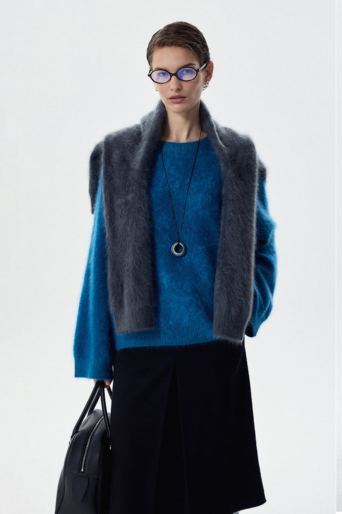 Brushed Cashmere Seamless Knit Crewneck Sweater  Fibflx