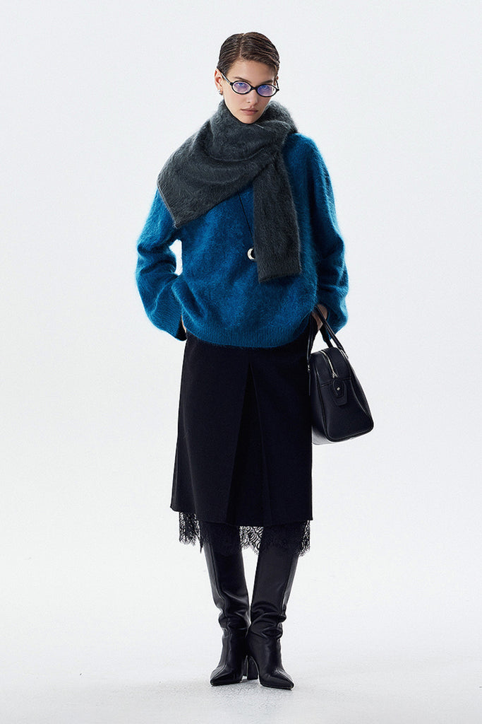 Brushed Cashmere Seamless Knit Crewneck Sweater  Fibflx