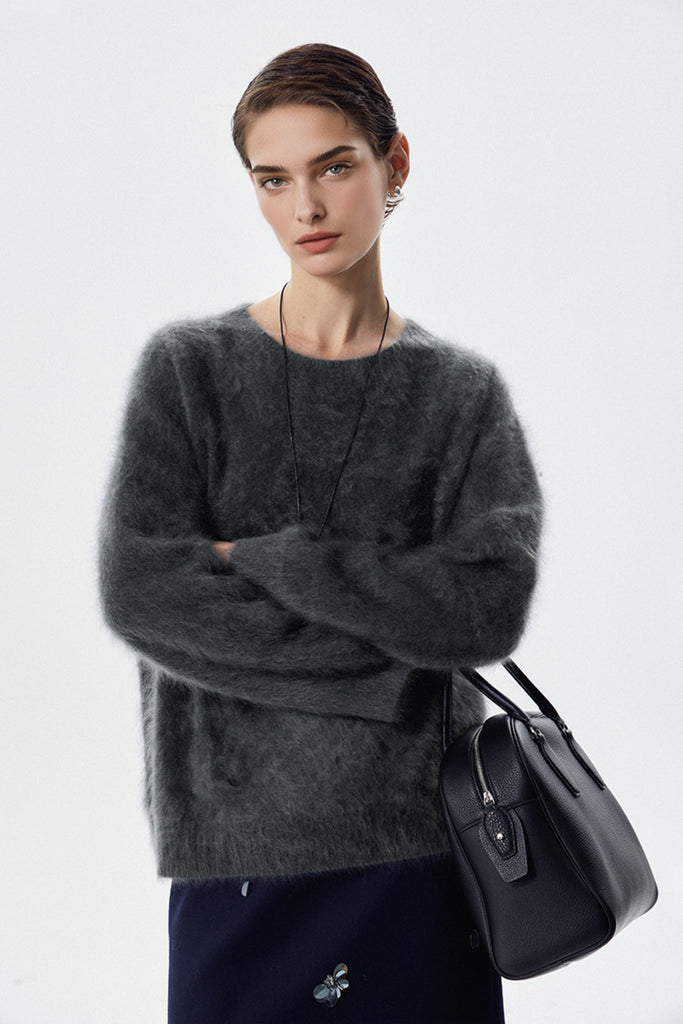 Brushed Cashmere Seamless Knit Crewneck Sweater Ash Grey / M / 100% Cashmere (Weight: 230g (±20g)) Fibflx