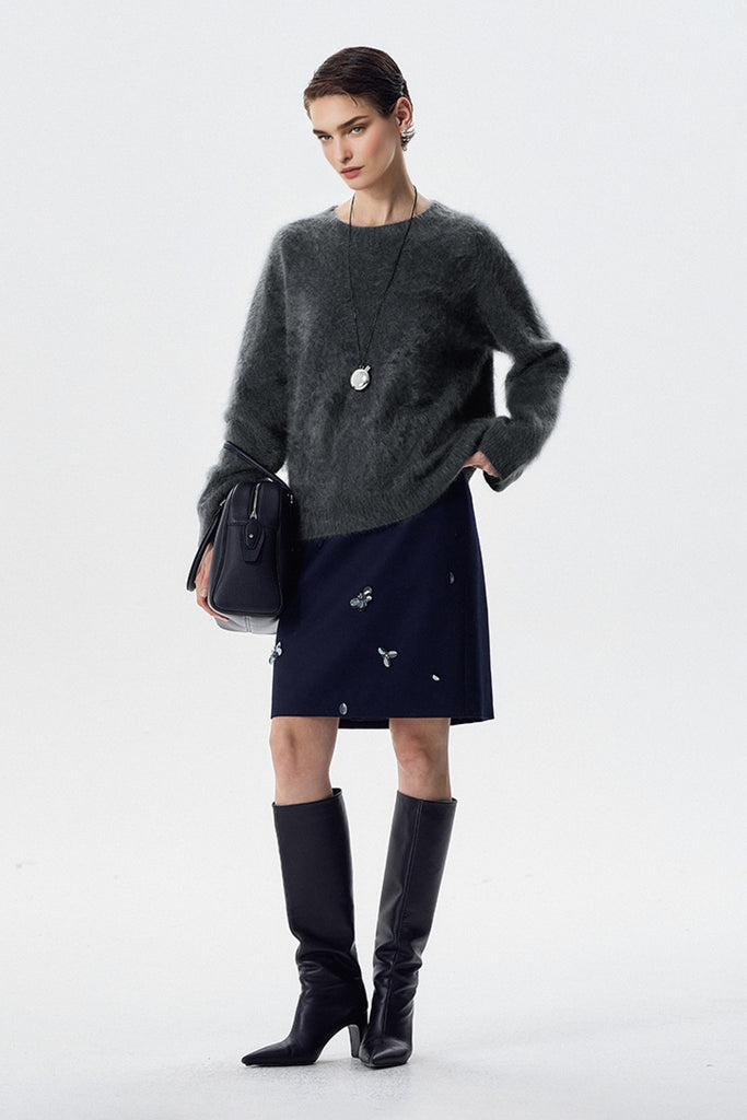 Brushed Cashmere Seamless Knit Crewneck Sweater  Fibflx