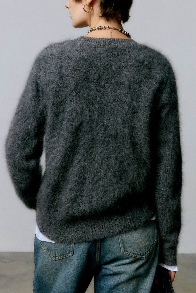 Brushed Cashmere Seamless Knit Crewneck Sweater  Fibflx