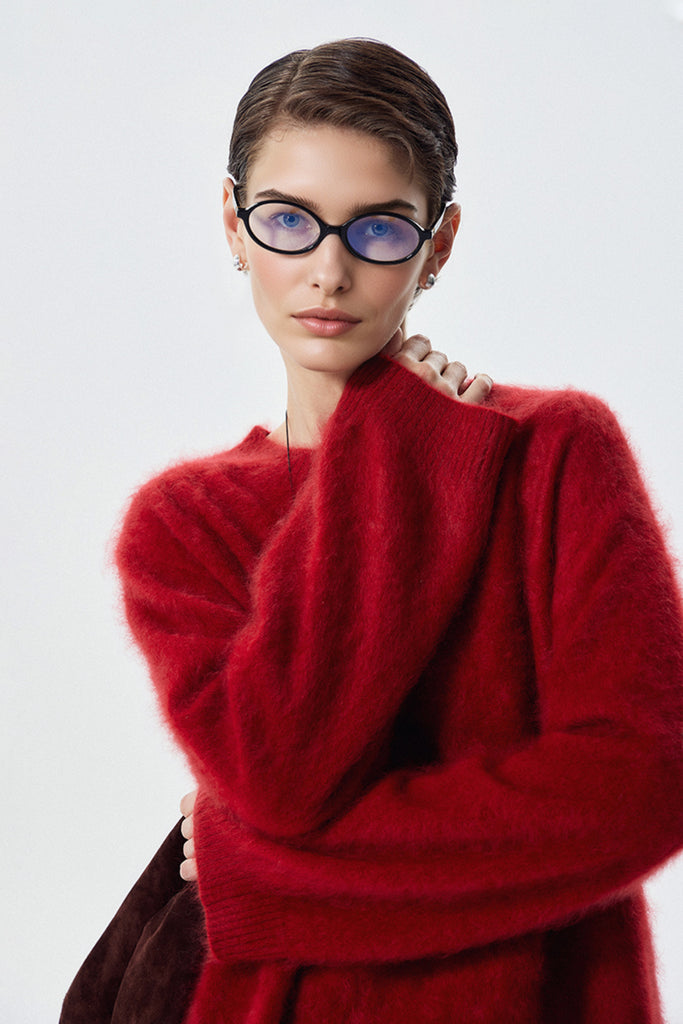 Brushed Cashmere Seamless Knit Crewneck Sweater  Fibflx