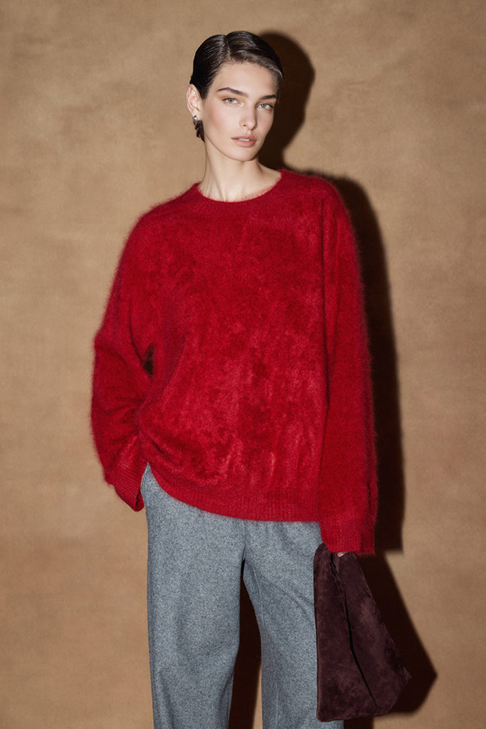 Brushed Cashmere Seamless Knit Crewneck Sweater  Fibflx