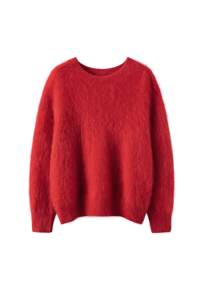 Brushed Cashmere Seamless Knit Crewneck Sweater  Fibflx