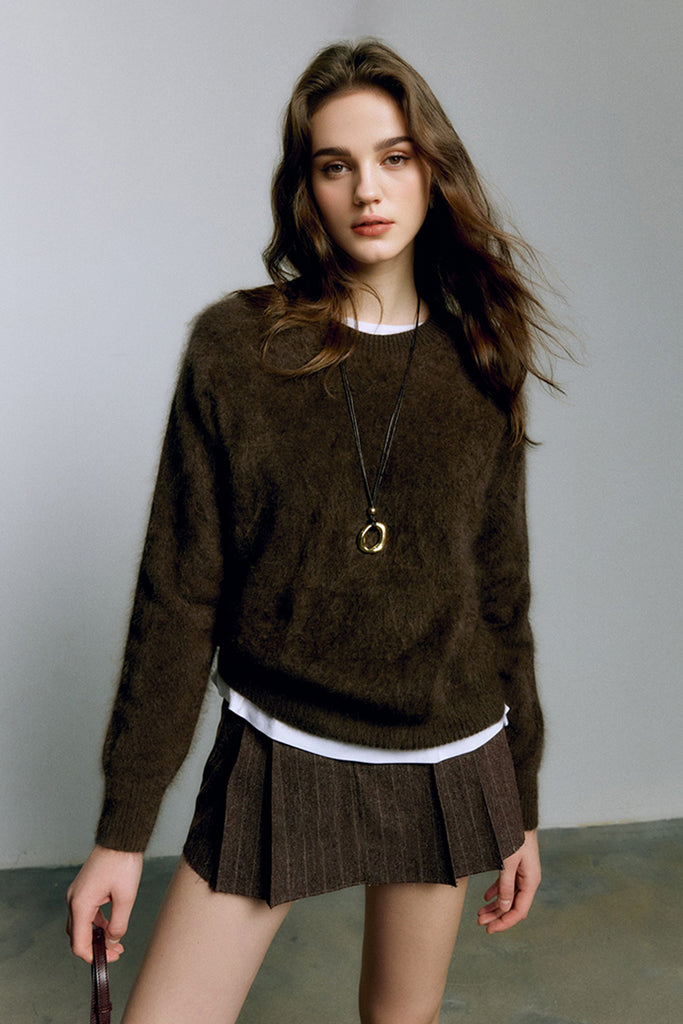 Brushed Cashmere Seamless Knit Crewneck Sweater Cocoa Brown / M / 100% Cashmere (Weight: 230g (±20 Fibflx