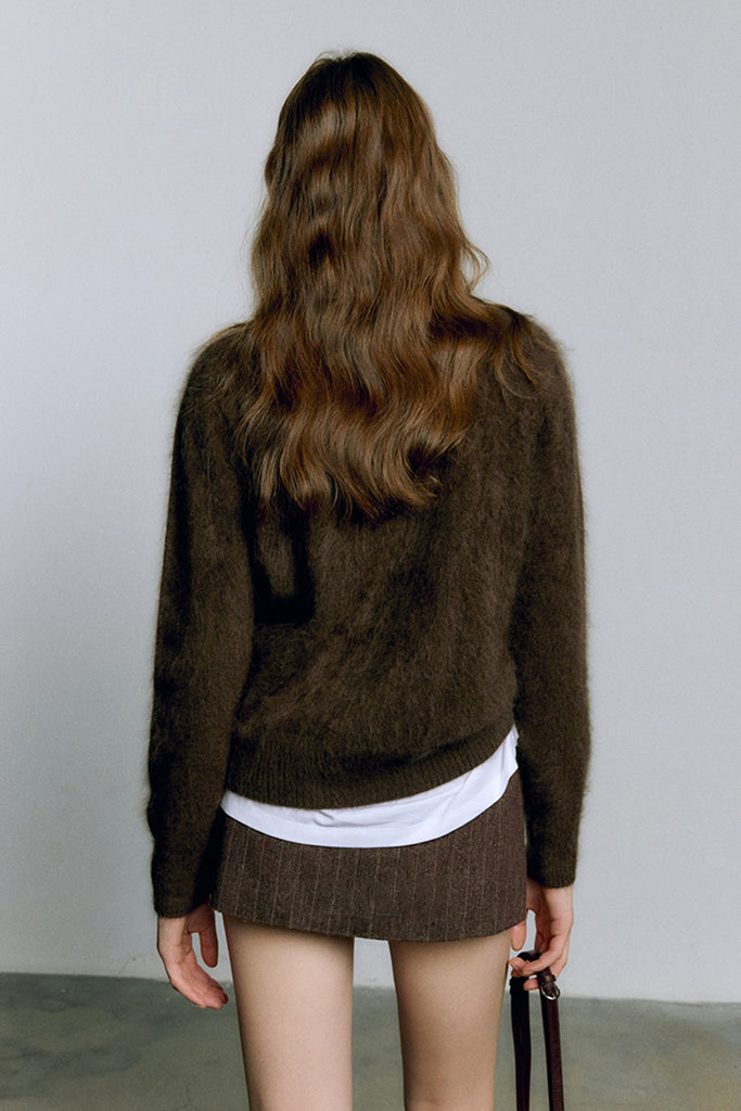 Brushed Cashmere Seamless Knit Crewneck Sweater  Fibflx