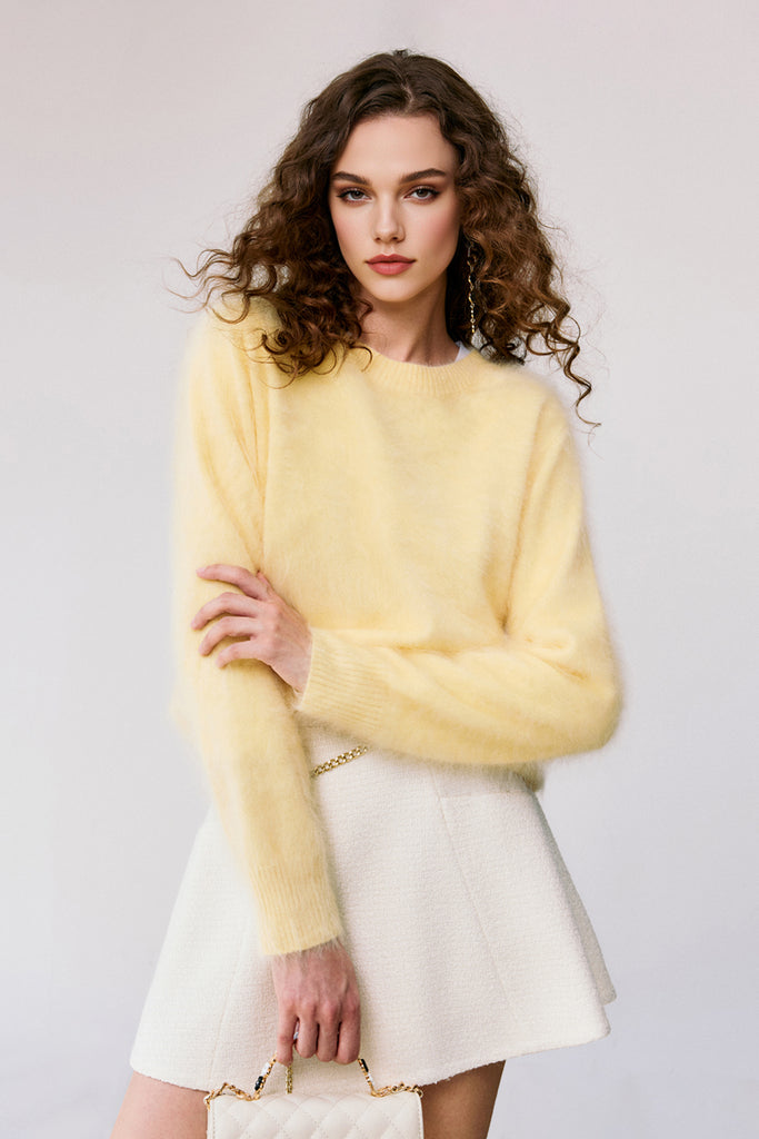 Brushed Cashmere Seamless Knit Crewneck Sweater Daffodil Yellow / M / 100% Cashmere (Weight: 230g  Fibflx