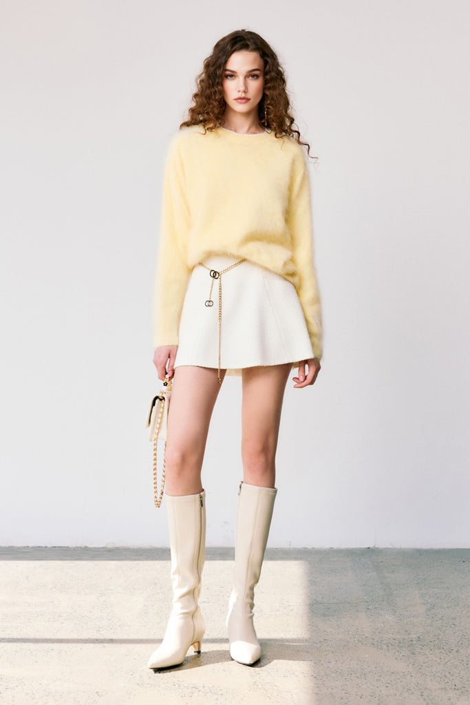 Brushed Cashmere Seamless Knit Crewneck Sweater  Fibflx