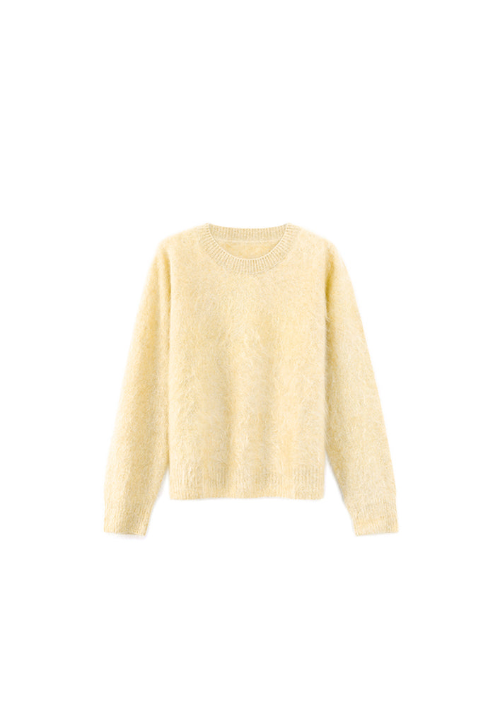 Brushed Cashmere Seamless Knit Crewneck Sweater  Fibflx