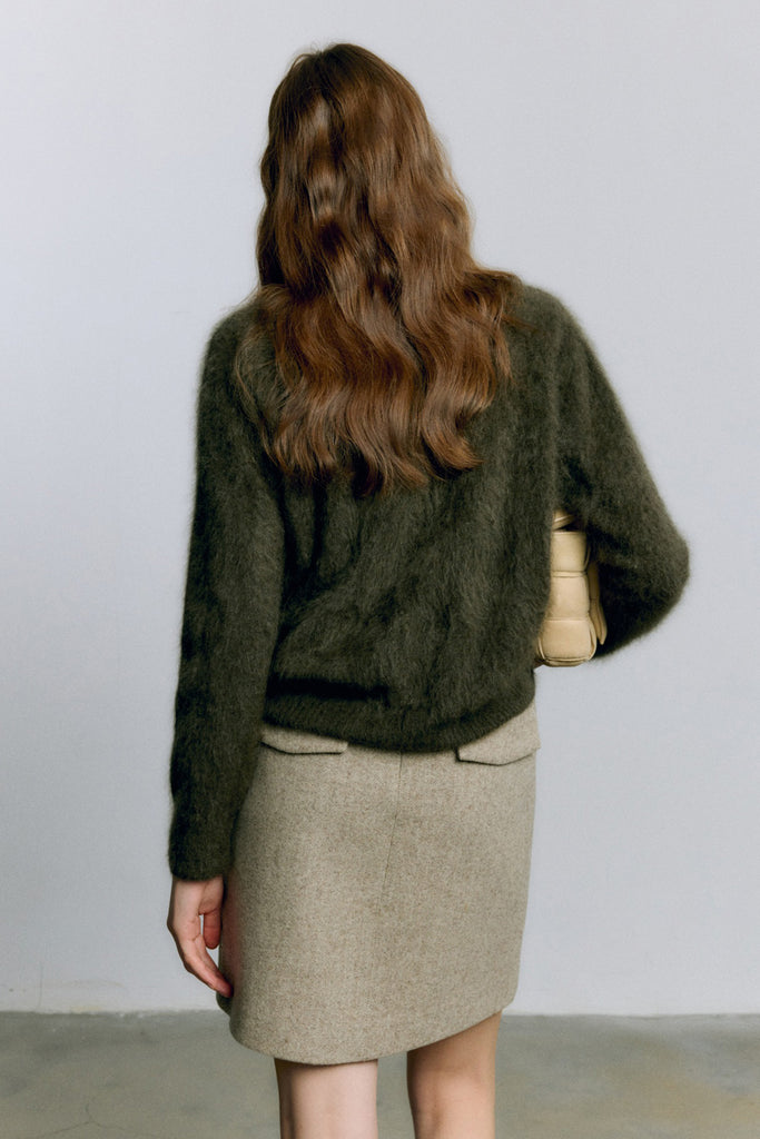 Brushed Cashmere Seamless Knit Crewneck Sweater  Fibflx