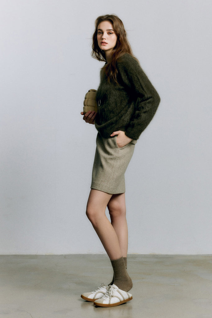 Brushed Cashmere Seamless Knit Crewneck Sweater  Fibflx