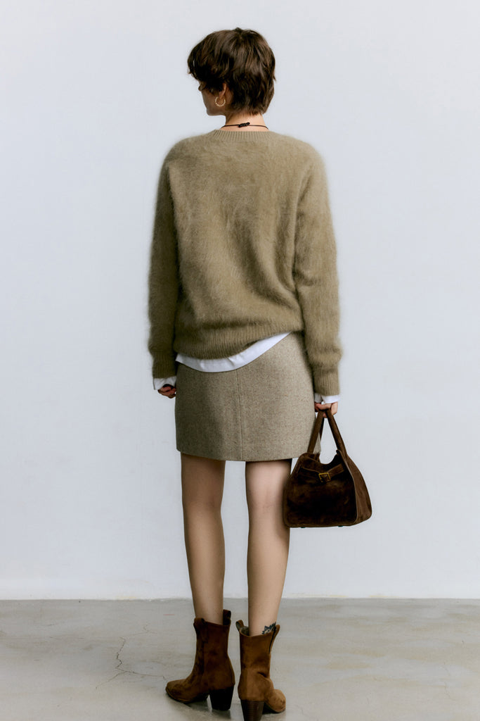 Brushed Cashmere Seamless Knit Crewneck Sweater  Fibflx