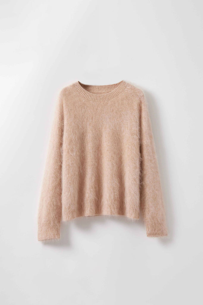 Brushed Cashmere Seamless Knit Crewneck Sweater  Fibflx