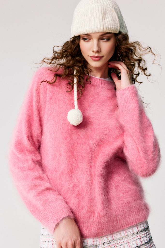 Brushed Cashmere Seamless Knit Crewneck Sweater  Fibflx