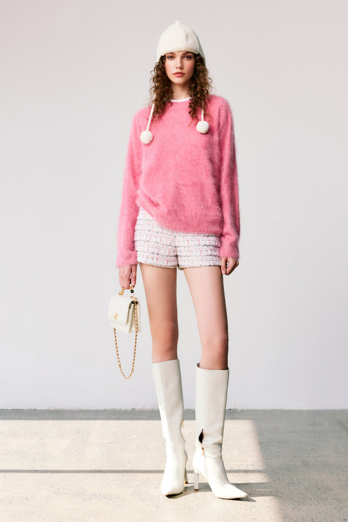 Brushed Cashmere Seamless Knit Crewneck Sweater  Fibflx