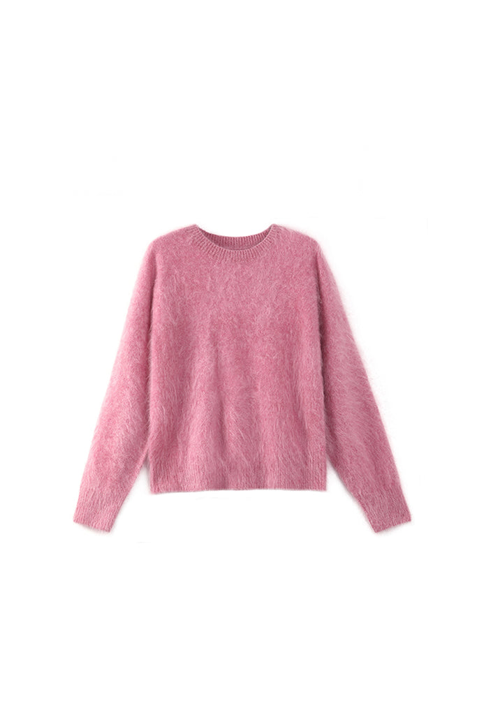 Brushed Cashmere Seamless Knit Crewneck Sweater  Fibflx