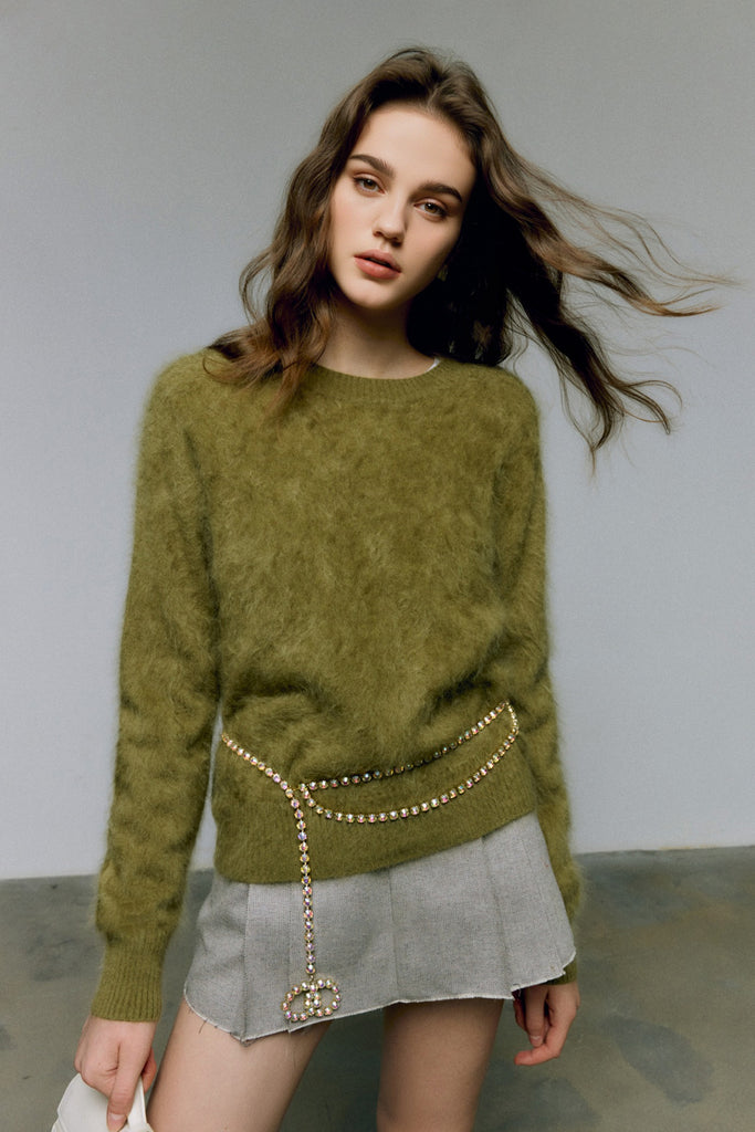 Brushed Cashmere Seamless Knit Crewneck Sweater Springview Green / M / 100% Cashmere (Weight: 230g Fibflx