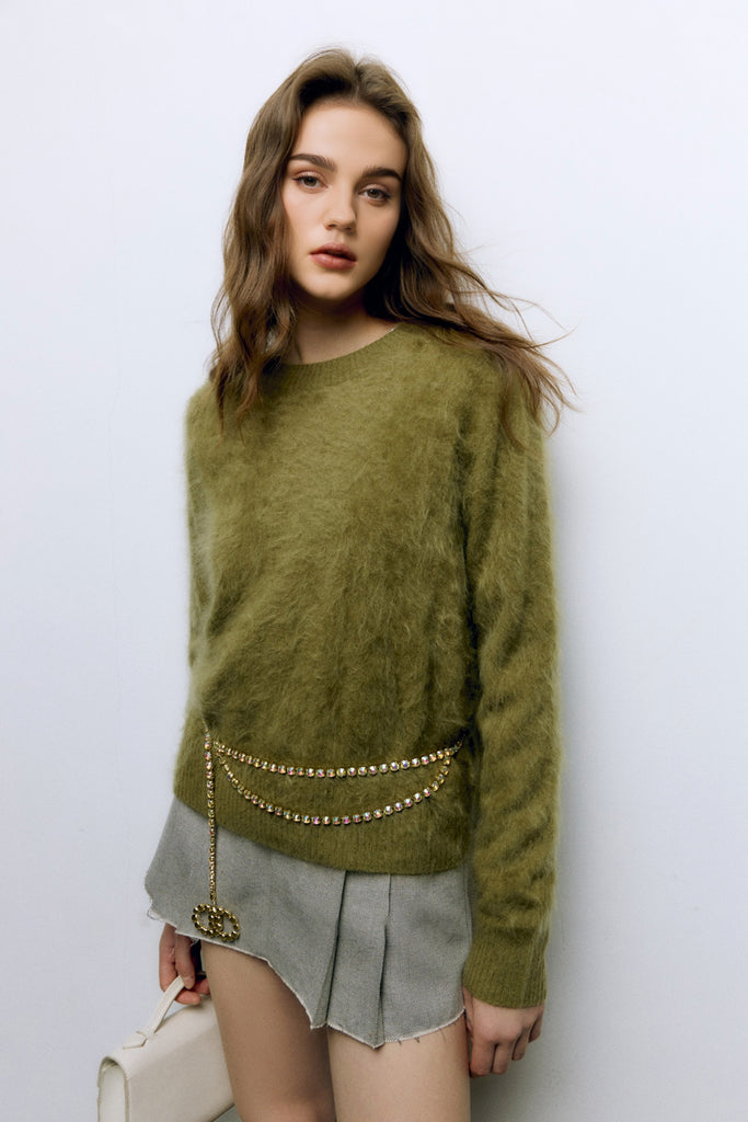 Brushed Cashmere Seamless Knit Crewneck Sweater  Fibflx