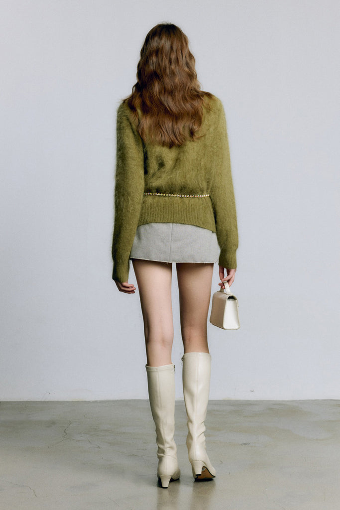 Brushed Cashmere Seamless Knit Crewneck Sweater  Fibflx