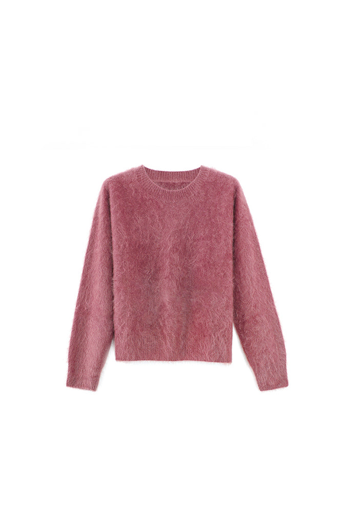 Brushed Cashmere Seamless Knit Crewneck Sweater Teaberry Pink / M / 100% Cashmere (Weight: 230g (± Fibflx