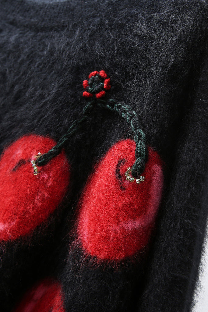 Brushed Cashmere Cherry Pattern Pullover Sweater  Fibflx