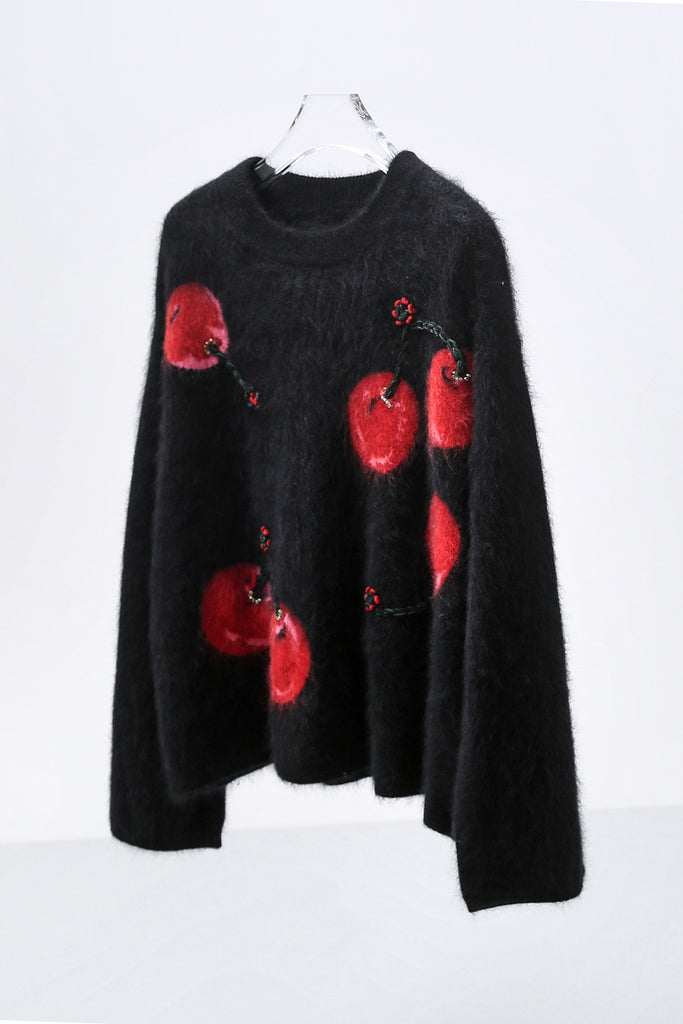 Brushed Cashmere Cherry Pattern Pullover Sweater  Fibflx