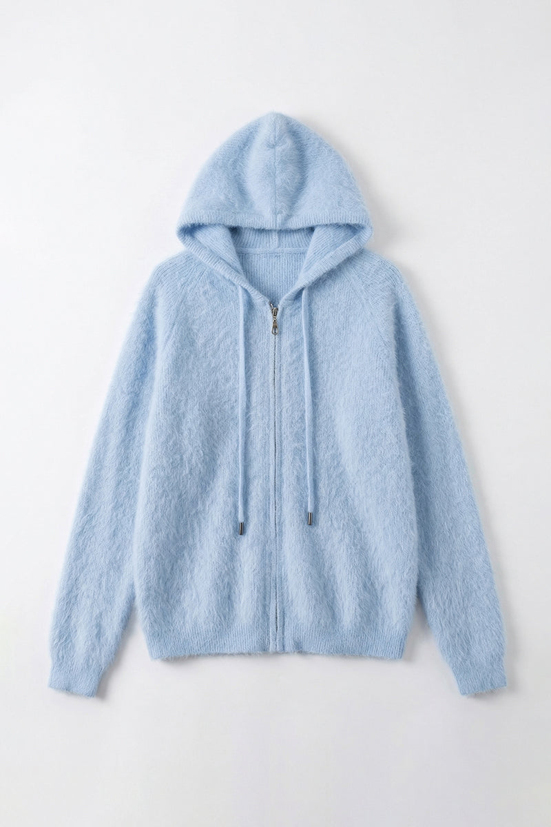 Fibflx Women's Brushed Cashmere Hooded Zip-Up Cardigan