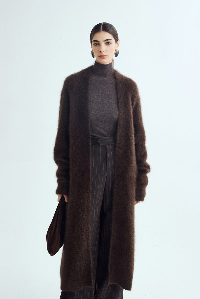 Brushed Cashmere Open-Front Duster Cardigan  Fibflx