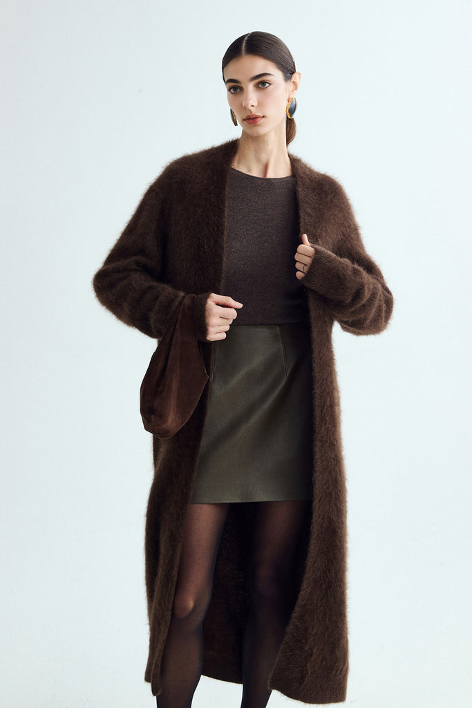 Brushed Cashmere Open-Front Duster Cardigan  Fibflx