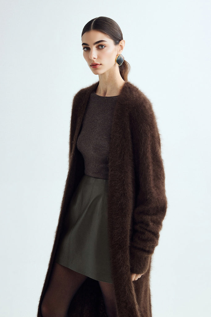 Brushed Cashmere Open-Front Duster Cardigan  Fibflx