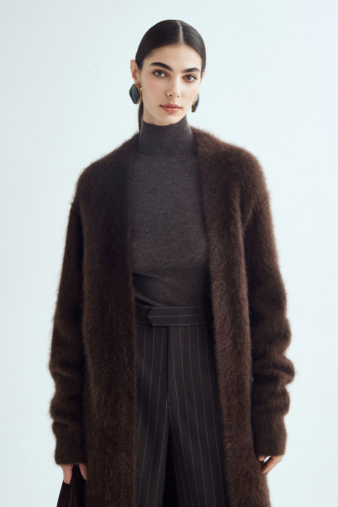 Brushed Cashmere Open-Front Duster Cardigan  Fibflx
