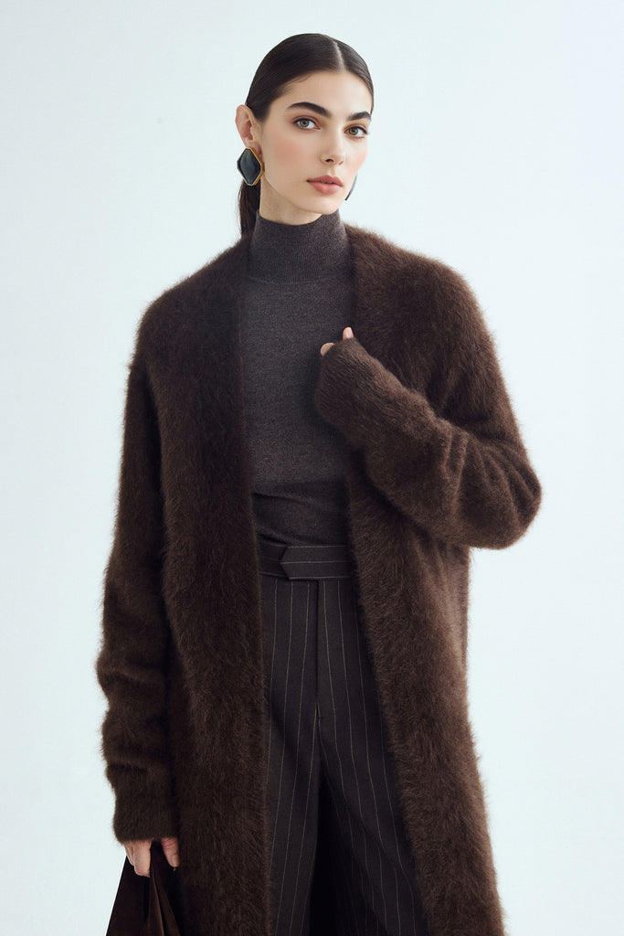 Brushed Cashmere Open-Front Duster Cardigan  Fibflx