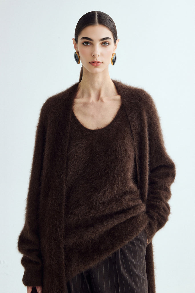 Brushed Cashmere Open-Front Duster Cardigan  Fibflx