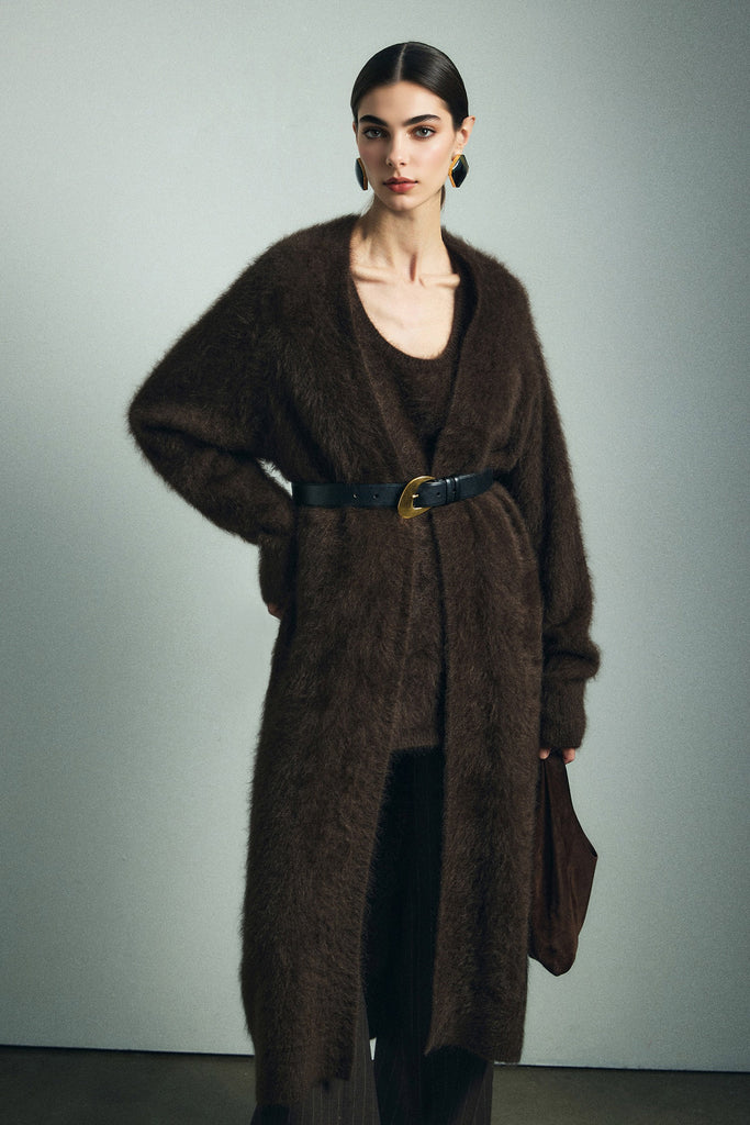 Brushed Cashmere Open-Front Duster Cardigan  Fibflx