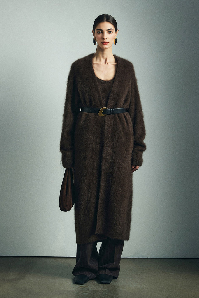 Brushed Cashmere Open-Front Duster Cardigan  Fibflx