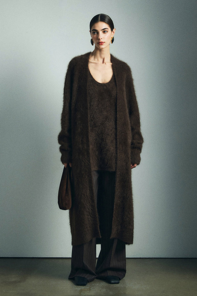 Brushed Cashmere Open-Front Duster Cardigan  Fibflx